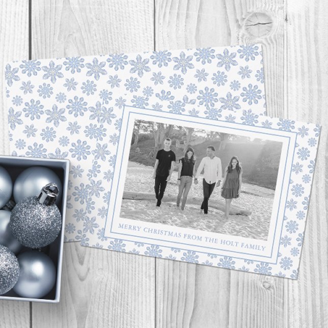 Watercolor Designer Blue Snowflakes Christmas Holiday Card (Creator Uploaded)