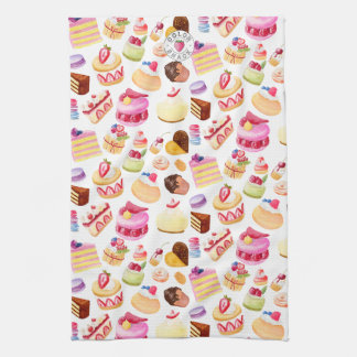 Watercolor Desserts and Pastries Tea Towel
