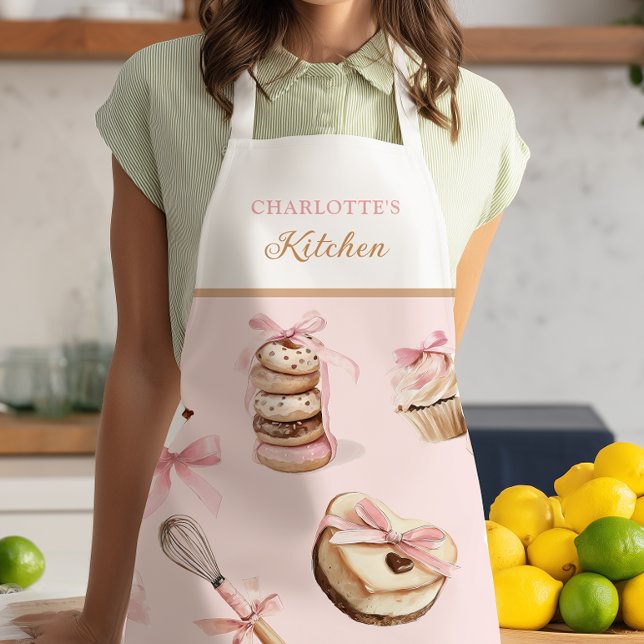 Watercolor Desserts Pink Bow Recipe Apron (Creator Uploaded)