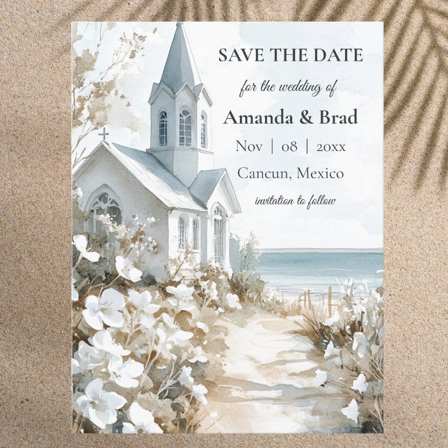 Watercolor Destination Beach Wedding Save the Date Holiday Postcard (Creator Uploaded)