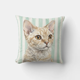 Watercolor Devon Rex Cat Pillow