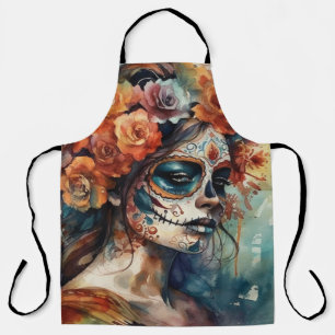 Watercolor Día de los Muertos Catrina Portrait Apron