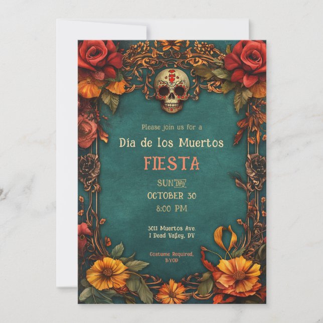 💀🎉 Watercolor Día de Muertos Party Invitation (Front)