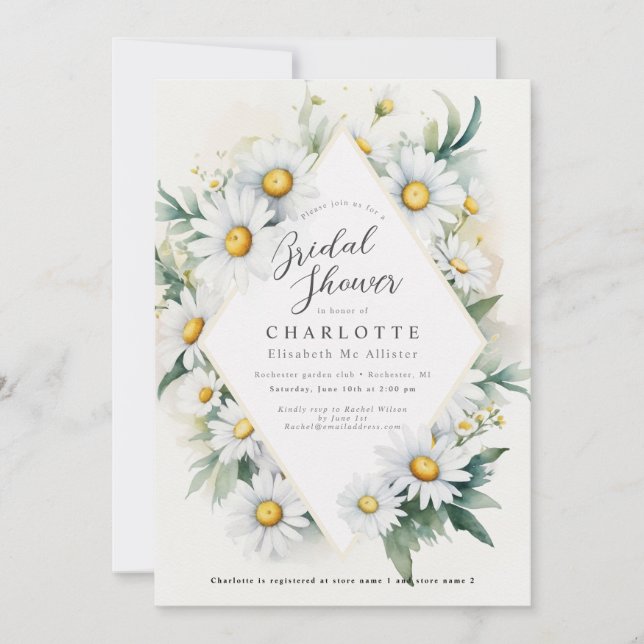 Watercolor diamond daisy bridal shower invitation (Front)