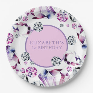 Watercolor Diamond Gem Birthday Party Paper Plates