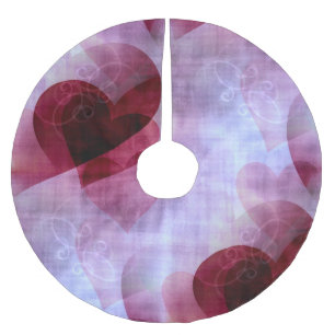 Watercolor Diaphonous Chic Elegant Hearts Brushed Polyester Tree Skirt