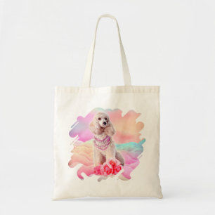 Watercolor digital art Poodle with flowers Tote Bag
