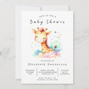 Watercolor Digital Giraffe Baby Shower Invitation