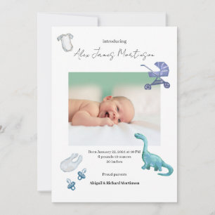 Watercolor Dino baby birth announcement