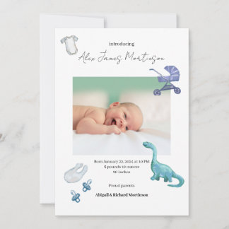 Watercolor Dino baby birth announcement