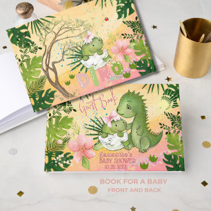 Watercolor Dino Baby Shower Guest Book Story tale