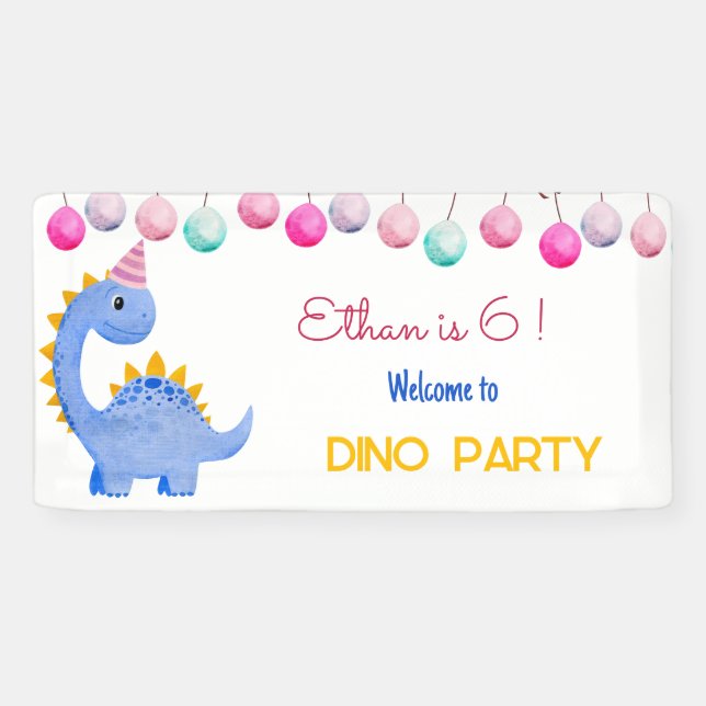 Watercolor Dino party kids birthday  Banner (Horizontal)
