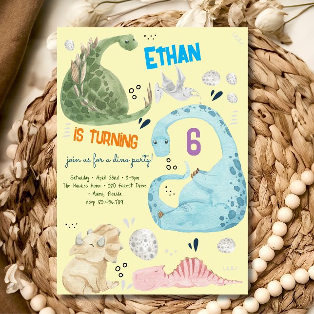 Watercolor Dino party kids birthday invitation (Creator Uploaded)