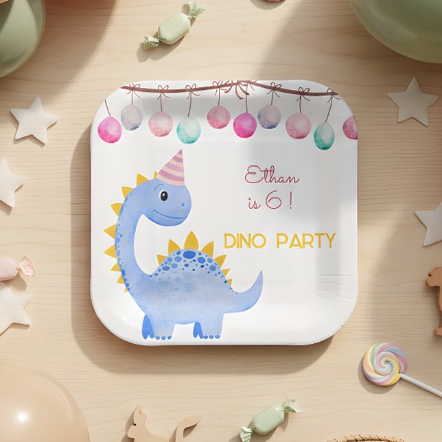Watercolor Dino party kids birthday Paper Plate (Creator Uploaded)
