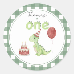 Watercolor Dinosaur 1st birthday Classic Round Sticker