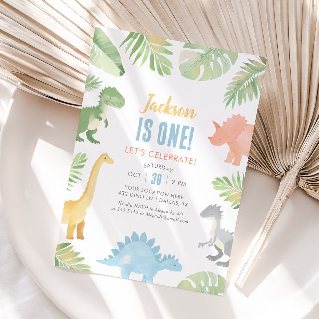 Watercolor Dinosaur 1st Birthday Invitation (Creator Uploaded)
