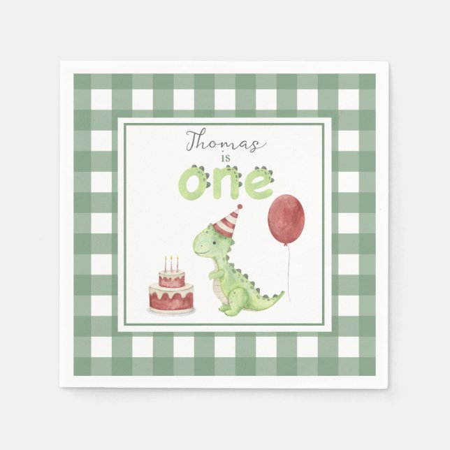 Watercolor Dinosaur 1st birthday Napkin (Front)