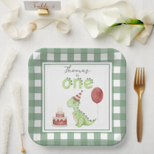 Watercolor Dinosaur 1st birthday Paper Plate
