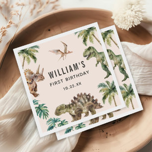 Watercolor Dinosaur 1st Birthday Party Napkin