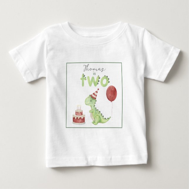 Watercolor Dinosaur 2nd birthday Baby T-Shirt (Front)