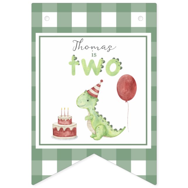Watercolor Dinosaur 2nd birthday Bunting (First Flag)