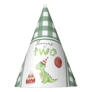 Watercolor Dinosaur 2nd birthday Party Hat