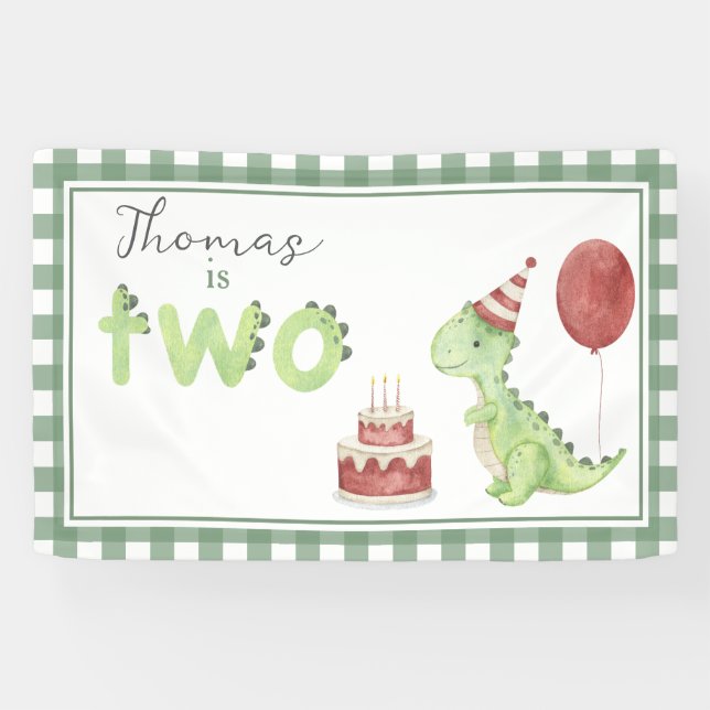 Watercolor Dinosaur 2nd birthday Welcome Banner (Horizontal)