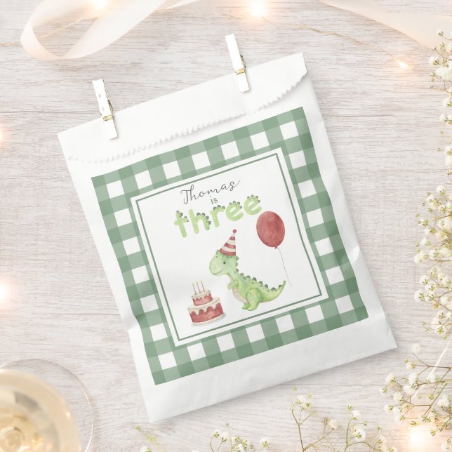 Watercolor Dinosaur 3rd birthday Favour Bags (Clipped)