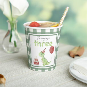 Watercolor Dinosaur 3rd birthday Paper Cups