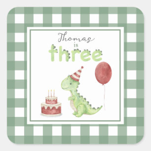 Watercolor Dinosaur 3rd birthday Square Sticker