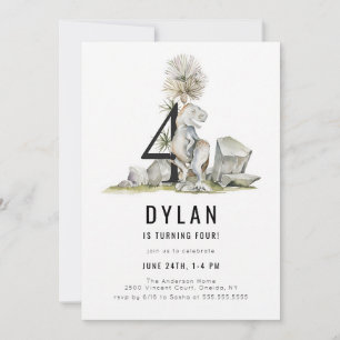 Watercolor Dinosaur 4th Birthday Invitation