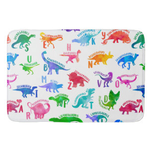 Watercolor Dinosaur Alphabet Colourful Dino Kids Bath Mat