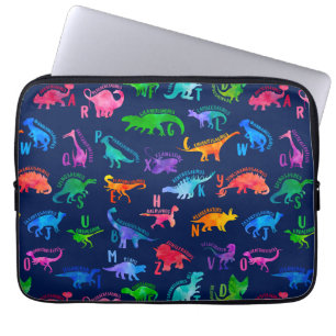 Watercolor Dinosaur Alphabet Colourful Dino Kids Laptop Sleeve