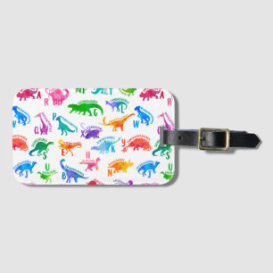 Watercolor Dinosaur Alphabet Colourful Dino Kids Luggage Tag