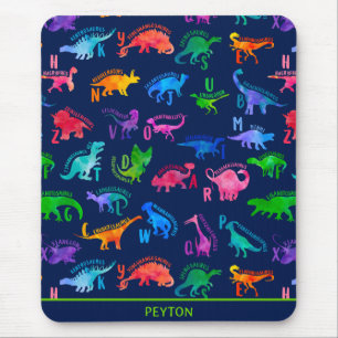 Watercolor Dinosaur Alphabet Colourful Dino Kids Mouse Mat