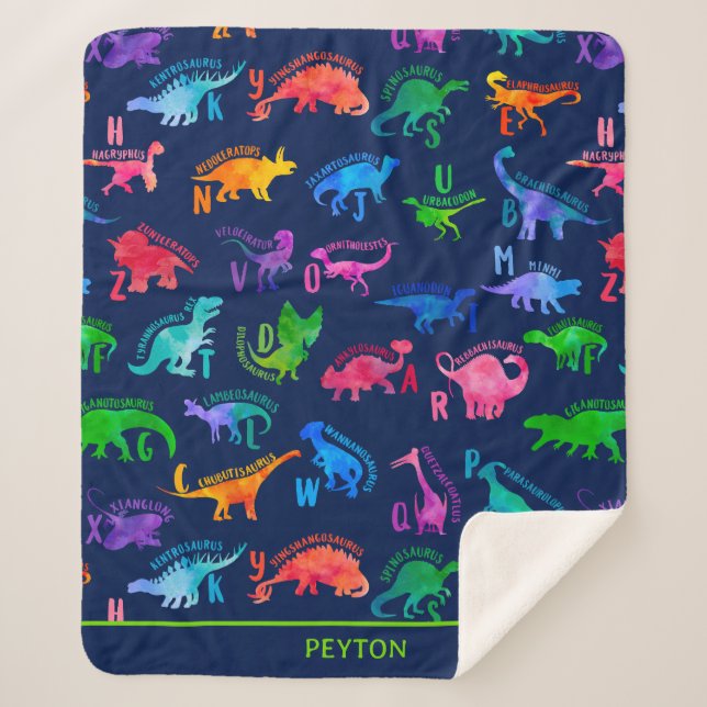 Watercolor Dinosaur Alphabet Colourful Dino Kids Sherpa Blanket (Front)
