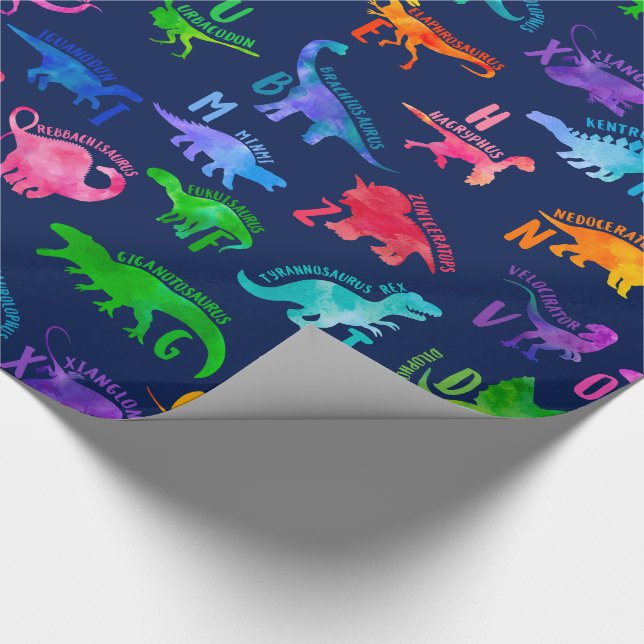 Watercolor Dinosaur Alphabet Colourful Dino Kids Wrapping Paper (Corner)