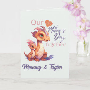 Watercolor Dinosaur and baby First Mother's day Card