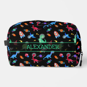 Watercolor Dinosaur Astronauts In Space Black Dopp Kit