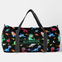 Watercolor Dinosaur Astronauts In Space Black