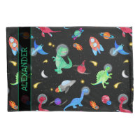 Watercolor Dinosaur Astronauts In Space Black