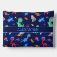 Watercolor Dinosaur Astronauts In Space Blue