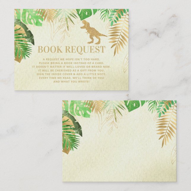 Watercolor Dinosaur Baby Shower Book Request Card (Front/Back)