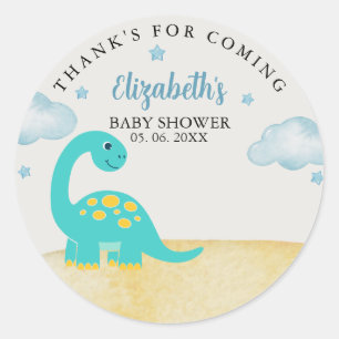 Watercolor Dinosaur Baby shower boy Classic Round Sticker