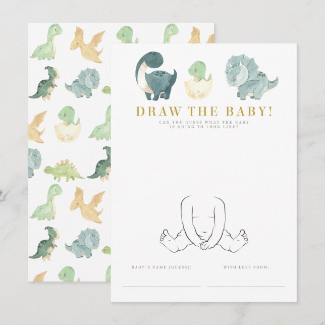 Watercolor Dinosaur Baby Shower Game Enclosure Card (Front/Back)