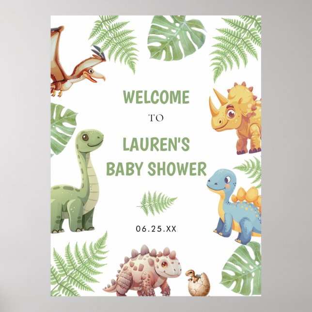 Watercolor Dinosaur Baby Shower Welcome Sign (Front)