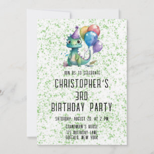 Watercolor Dinosaur Balloons Boy Birthday Party Invitation