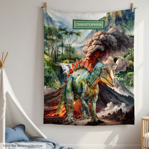 Watercolor Dinosaur Birthday Blanket Personalized 