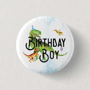 Watercolor Dinosaur Birthday Boy Button