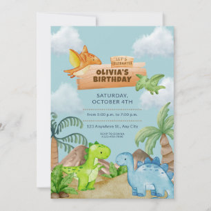 Watercolor Dinosaur Birthday Invitation